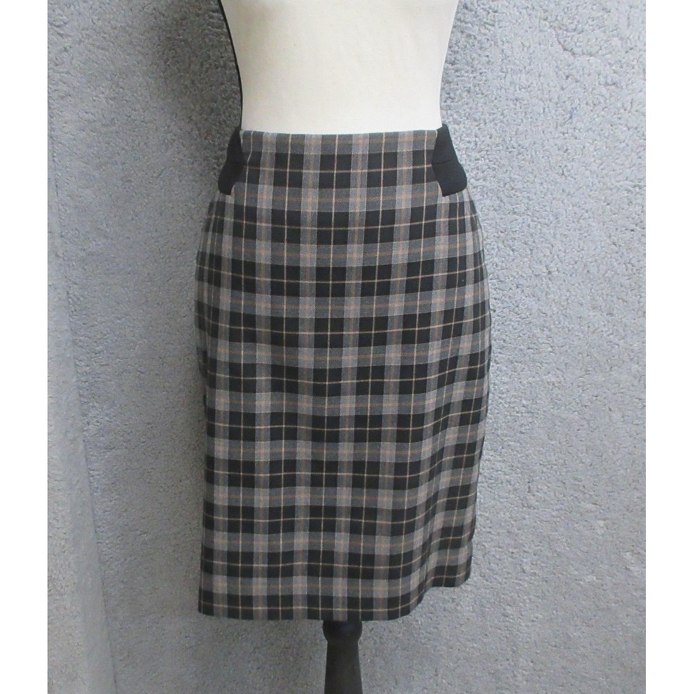 The Limited Plaid Pencil Skirt Womens 8 Gray Black Career Office Dark Academia